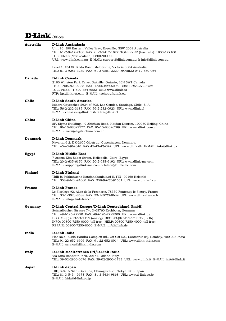 Offices | D-Link DES-3226 User Manual | Page 176 / 179