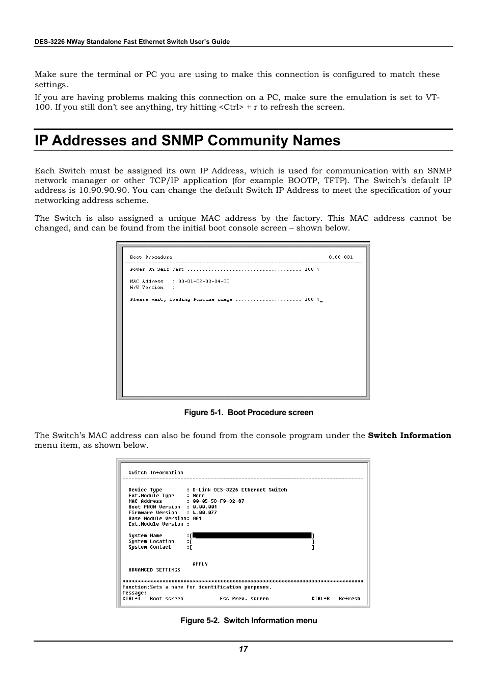 Ip addresses and snmp community names | D-Link DES-3226 User Manual | Page 27 / 179