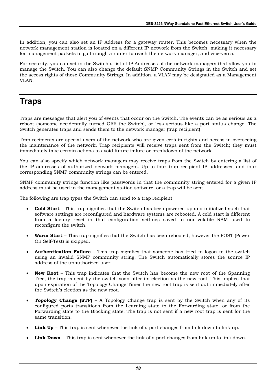 Traps | D-Link DES-3226 User Manual | Page 28 / 179