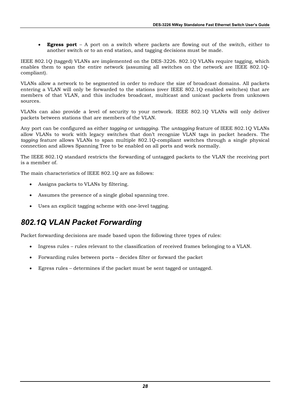1q vlan packet forwarding | D-Link DES-3226 User Manual | Page 38 / 179