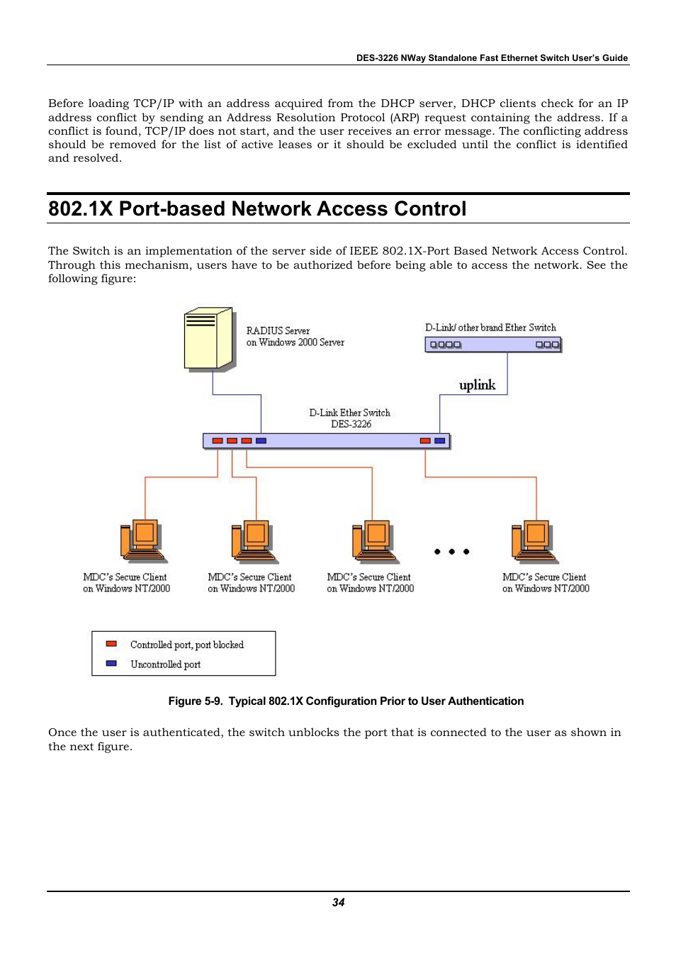 1x port-based network access control | D-Link DES-3226 User Manual | Page 44 / 179