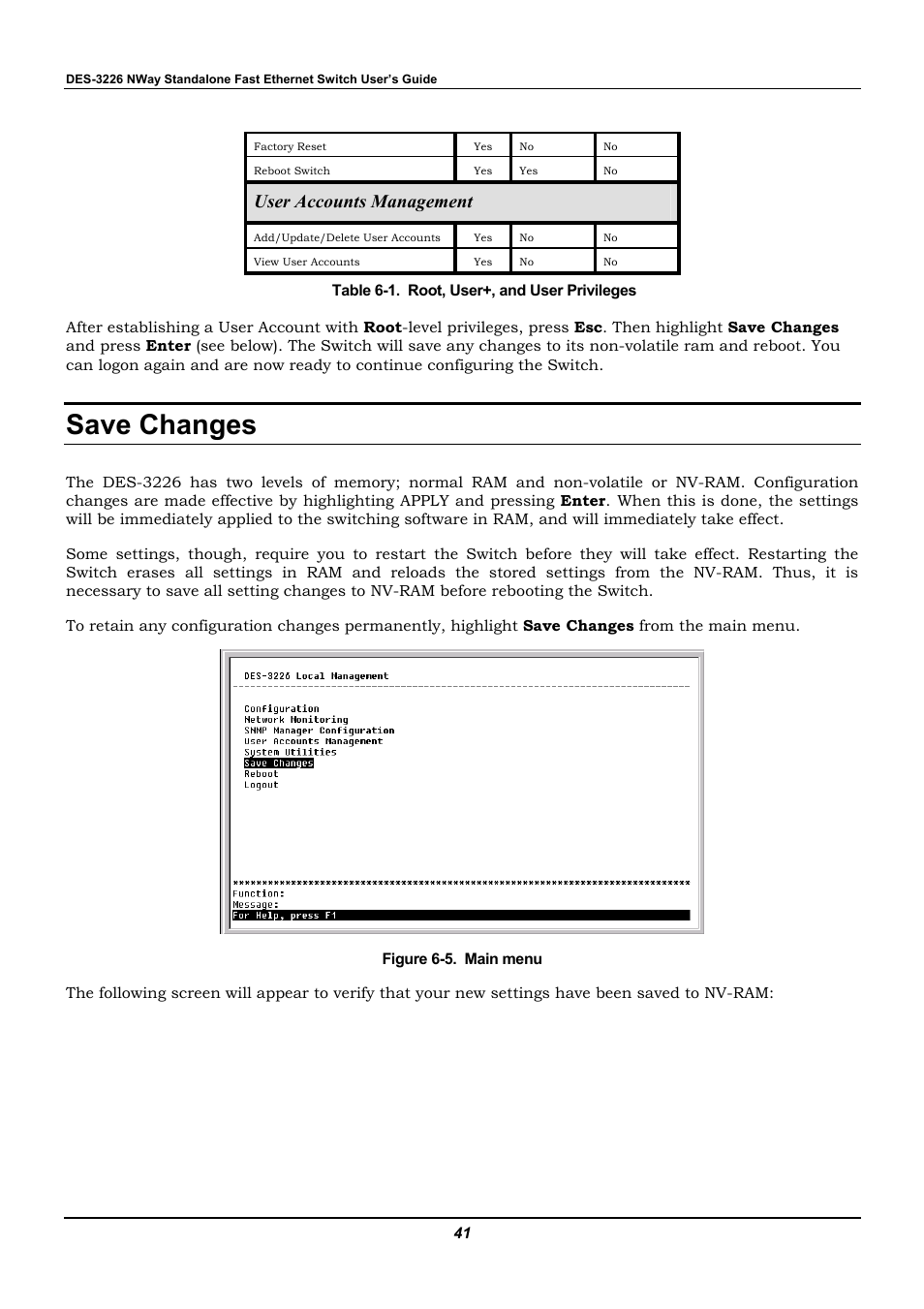 Save changes, User accounts management | D-Link DES-3226 User Manual | Page 51 / 179