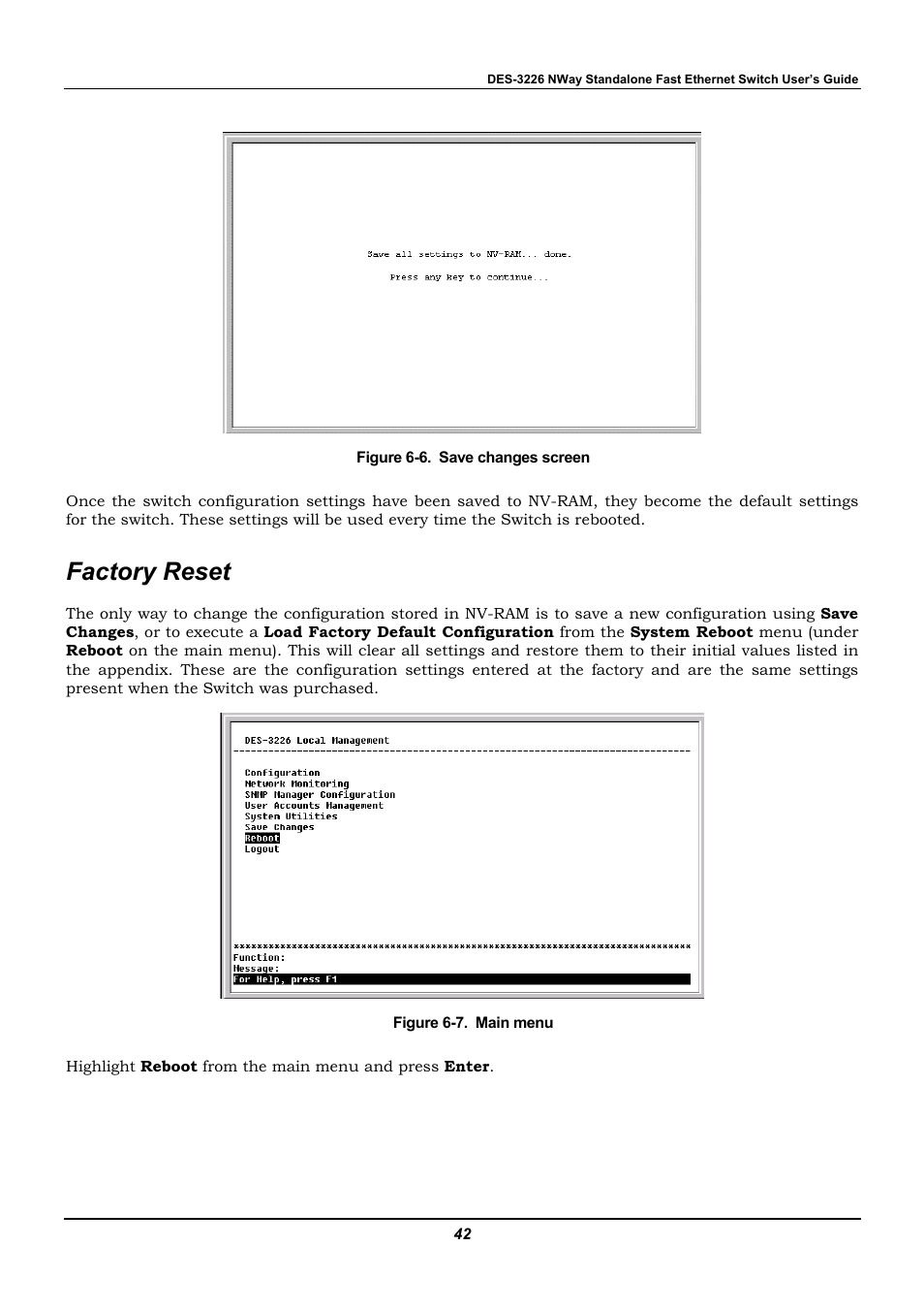 Factory reset | D-Link DES-3226 User Manual | Page 52 / 179