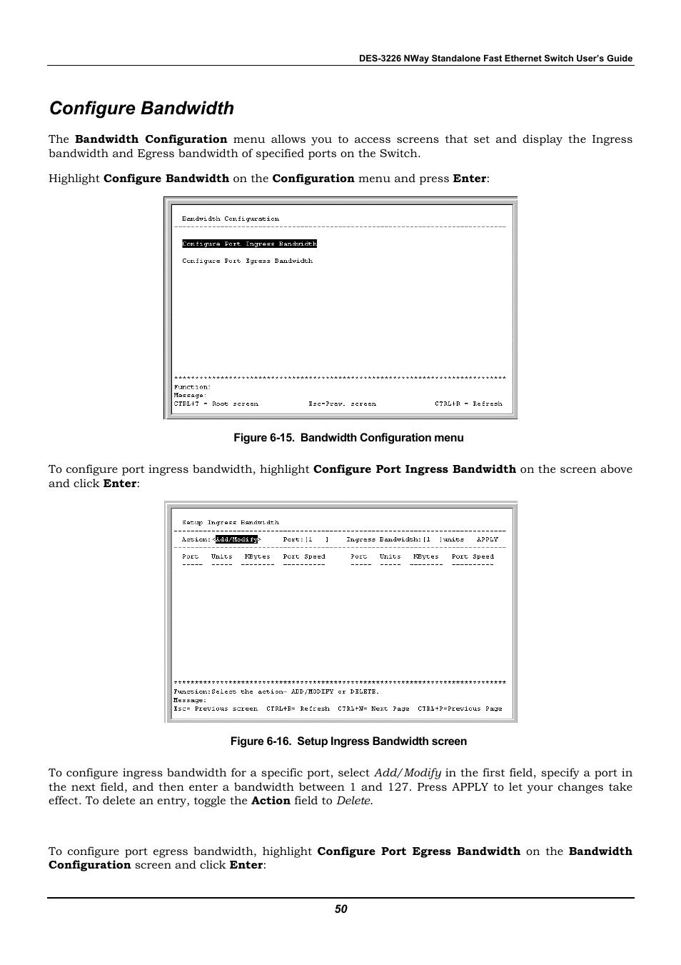 Configure bandwidth | D-Link DES-3226 User Manual | Page 60 / 179