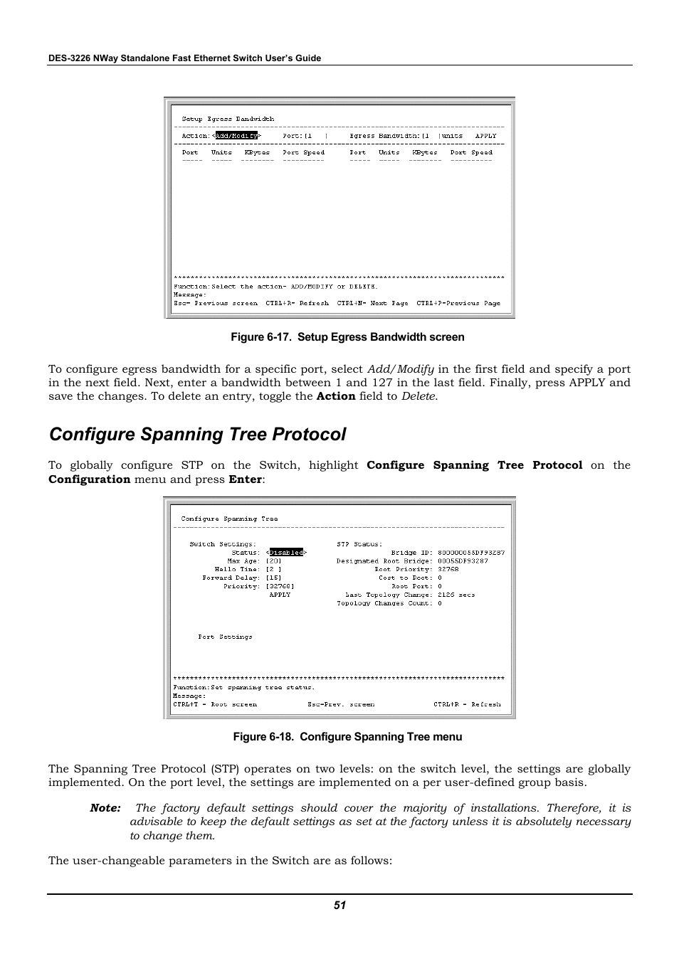 Configure spanning tree protocol | D-Link DES-3226 User Manual | Page 61 / 179