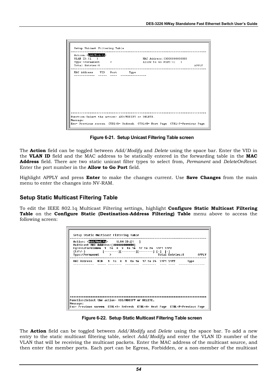 Setup static multicast filtering table | D-Link DES-3226 User Manual | Page 64 / 179