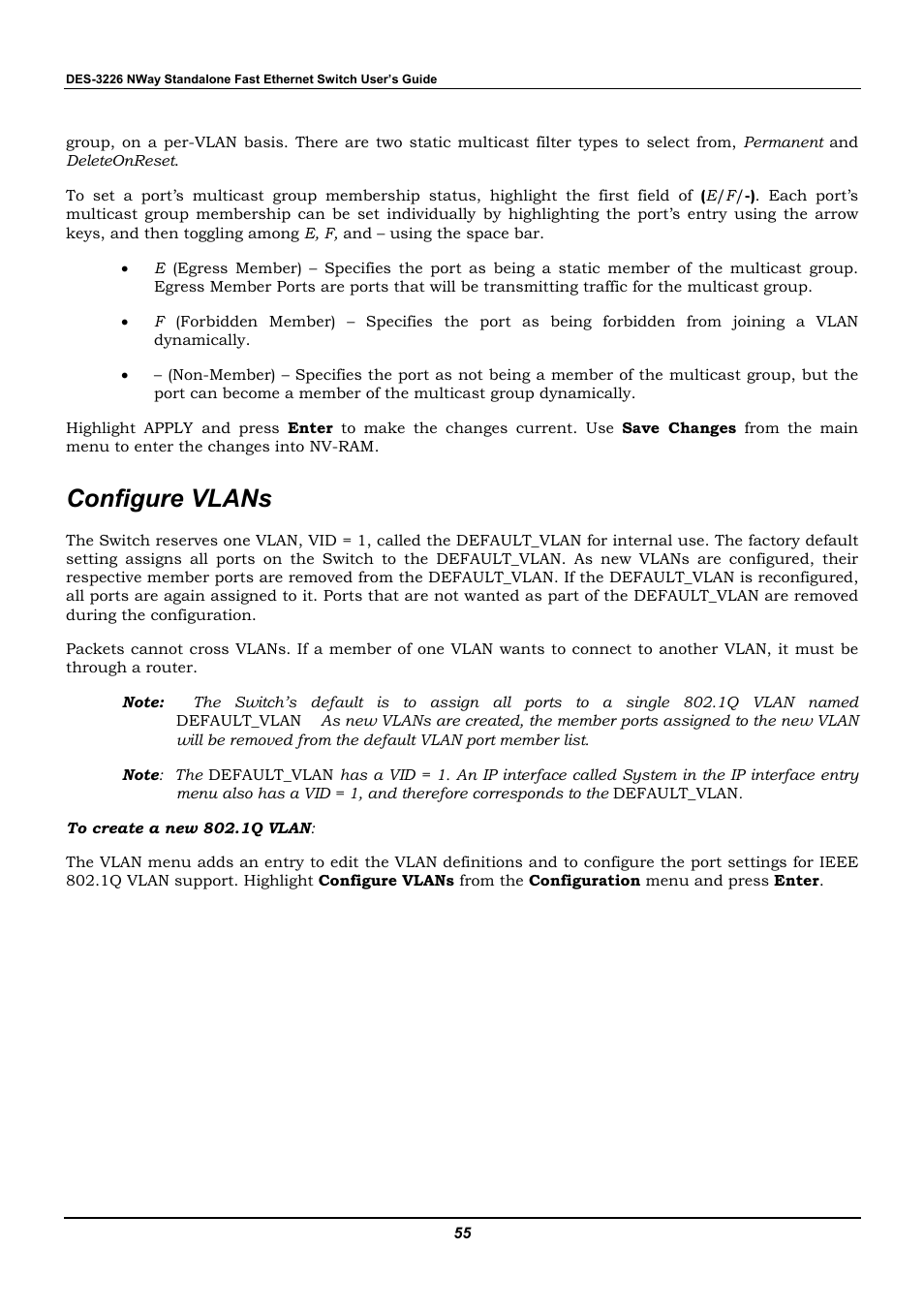 Configure vlans | D-Link DES-3226 User Manual | Page 65 / 179