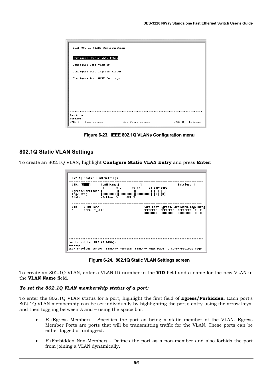 1q static vlan settings | D-Link DES-3226 User Manual | Page 66 / 179