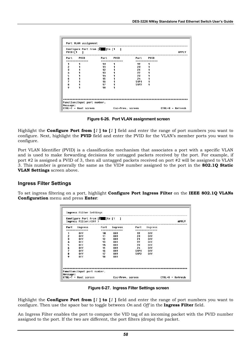 Ingress filter settings | D-Link DES-3226 User Manual | Page 68 / 179