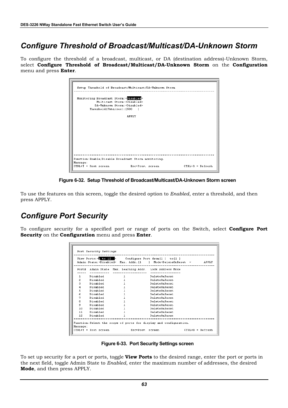 Configure port security | D-Link DES-3226 User Manual | Page 73 / 179