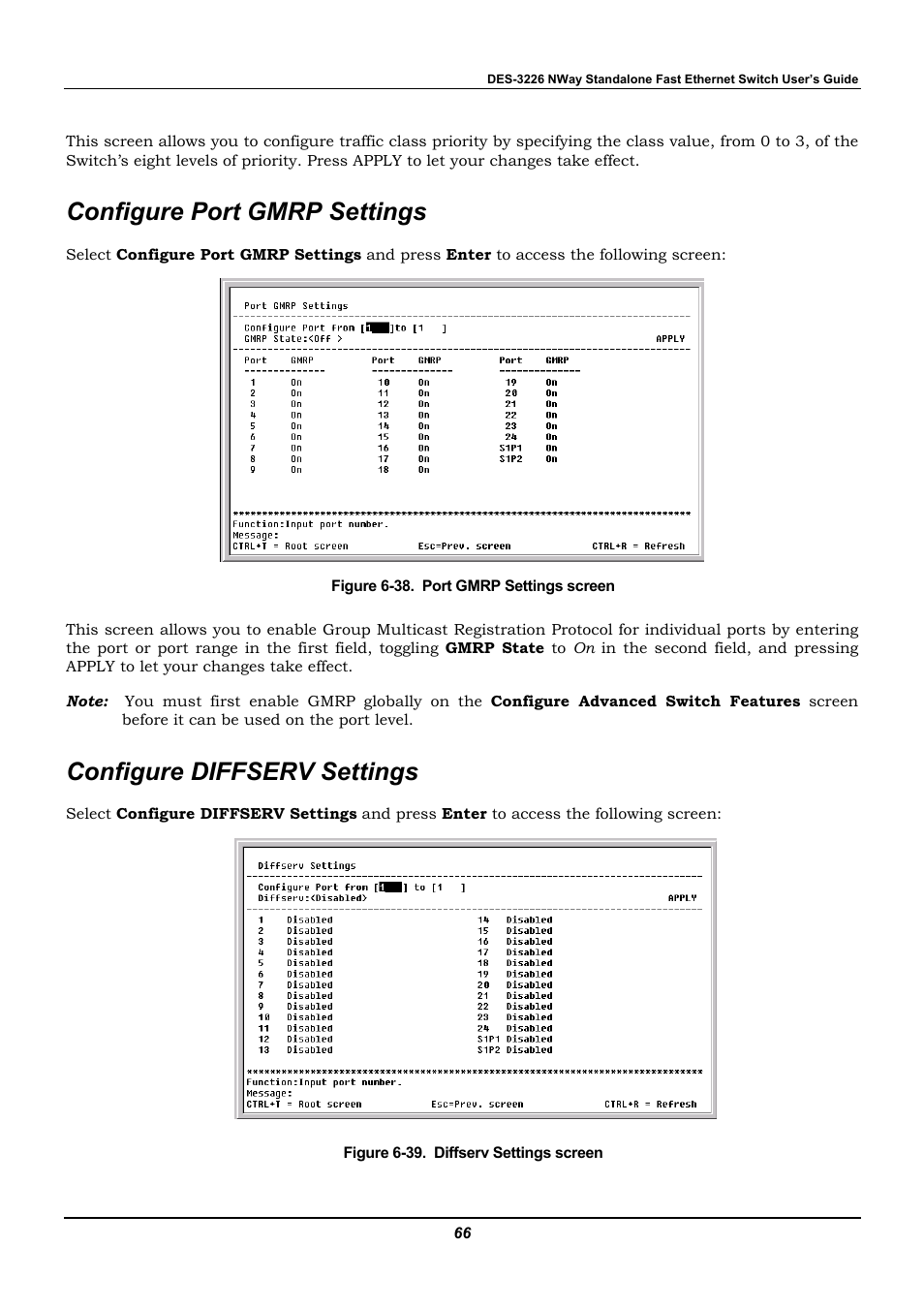 Configure port gmrp settings, Configure diffserv settings | D-Link DES-3226 User Manual | Page 76 / 179