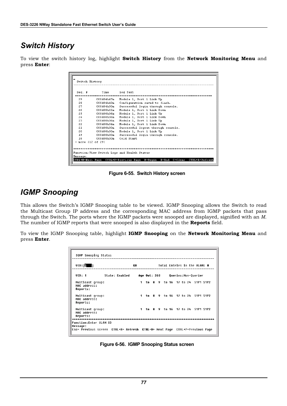 Switch history, Igmp snooping | D-Link DES-3226 User Manual | Page 87 / 179