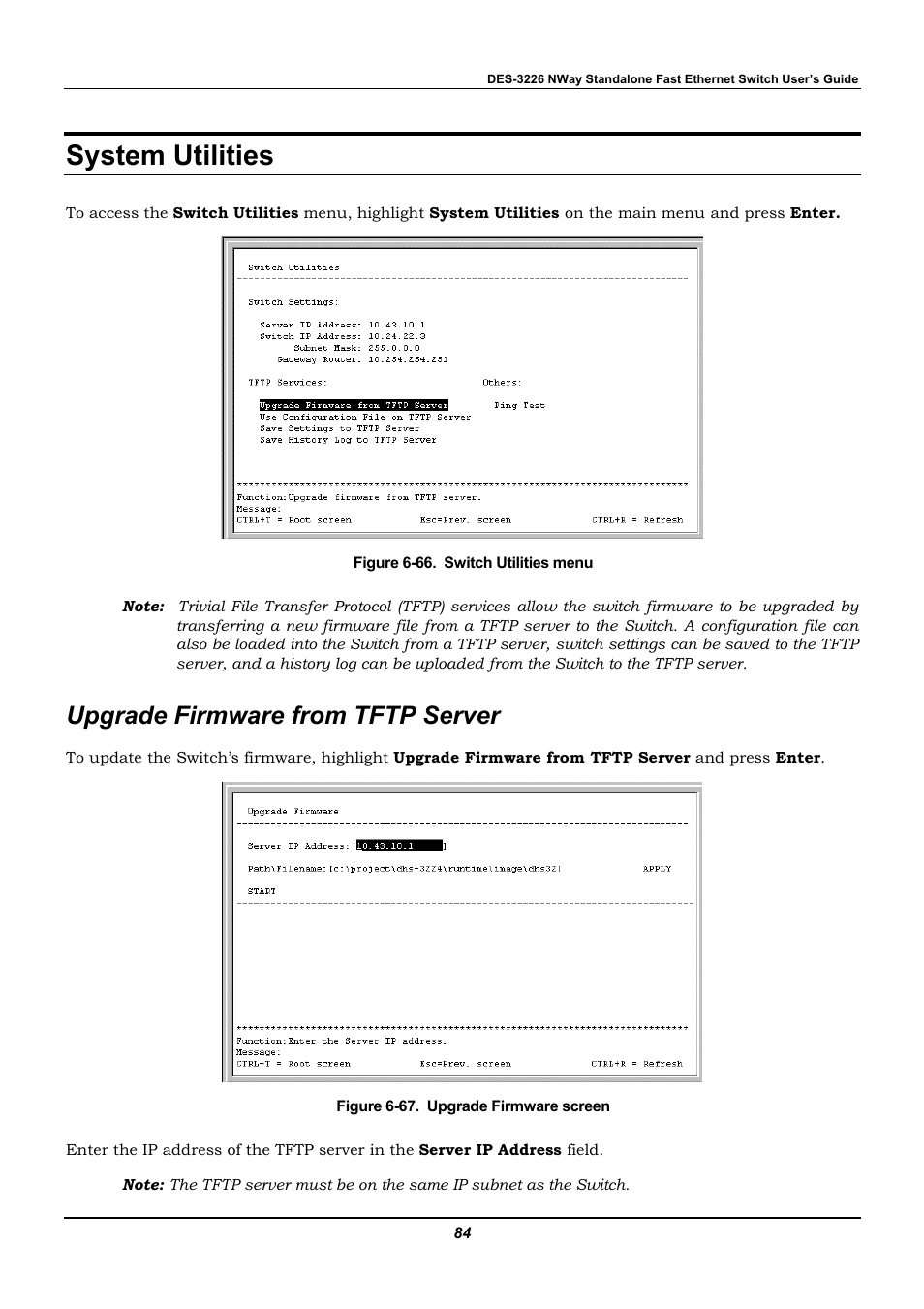 System utilities, Upgrade firmware from tftp server | D-Link DES-3226 User Manual | Page 94 / 179