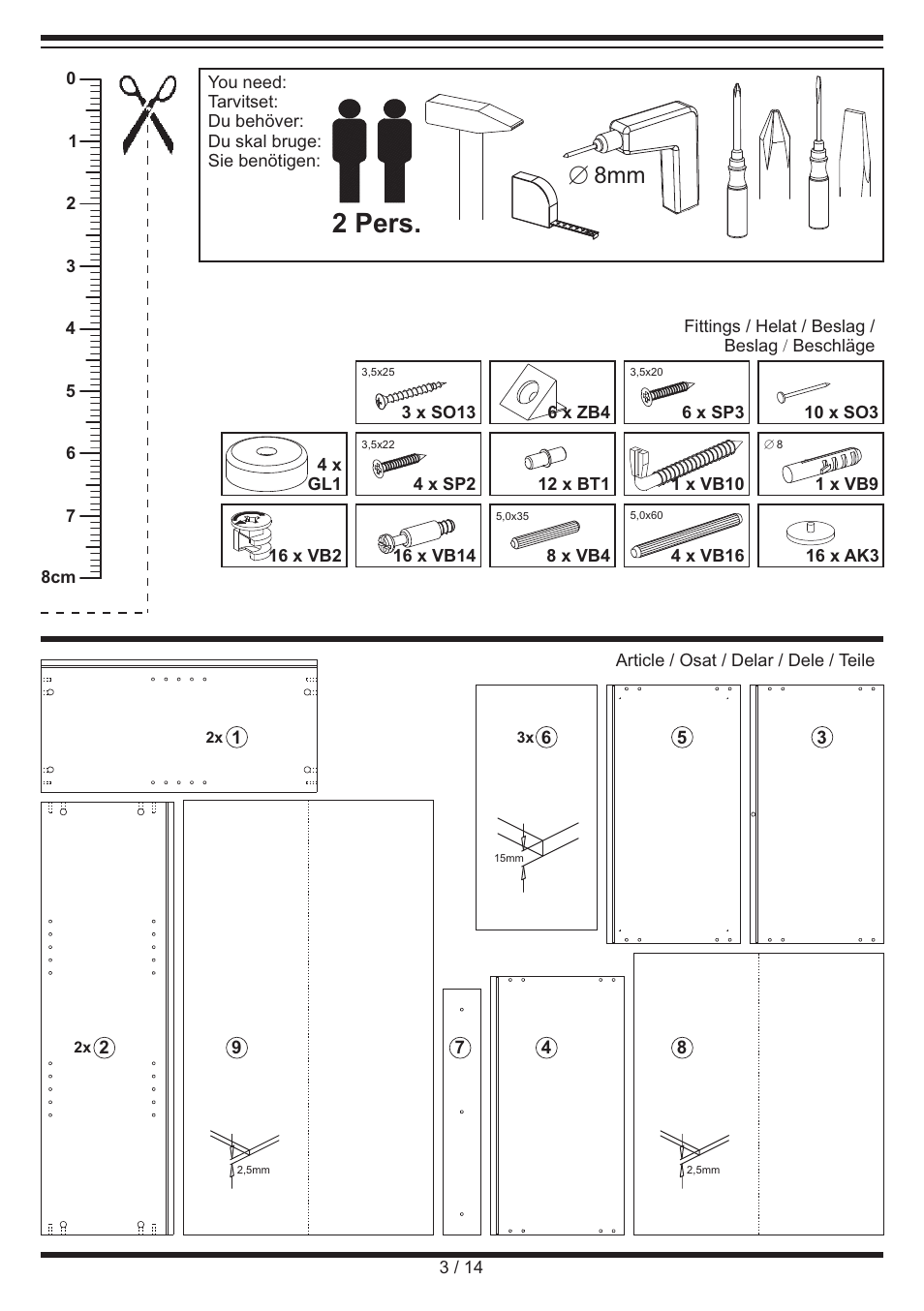 2 pers, E 8mm | Livarno SHELVING UNIT User Manual | Page 3 / 14