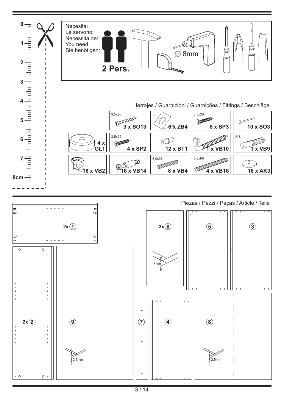 2 pers, E 8mm | Livarno SHELVING UNIT User Manual | Page 3 / 14