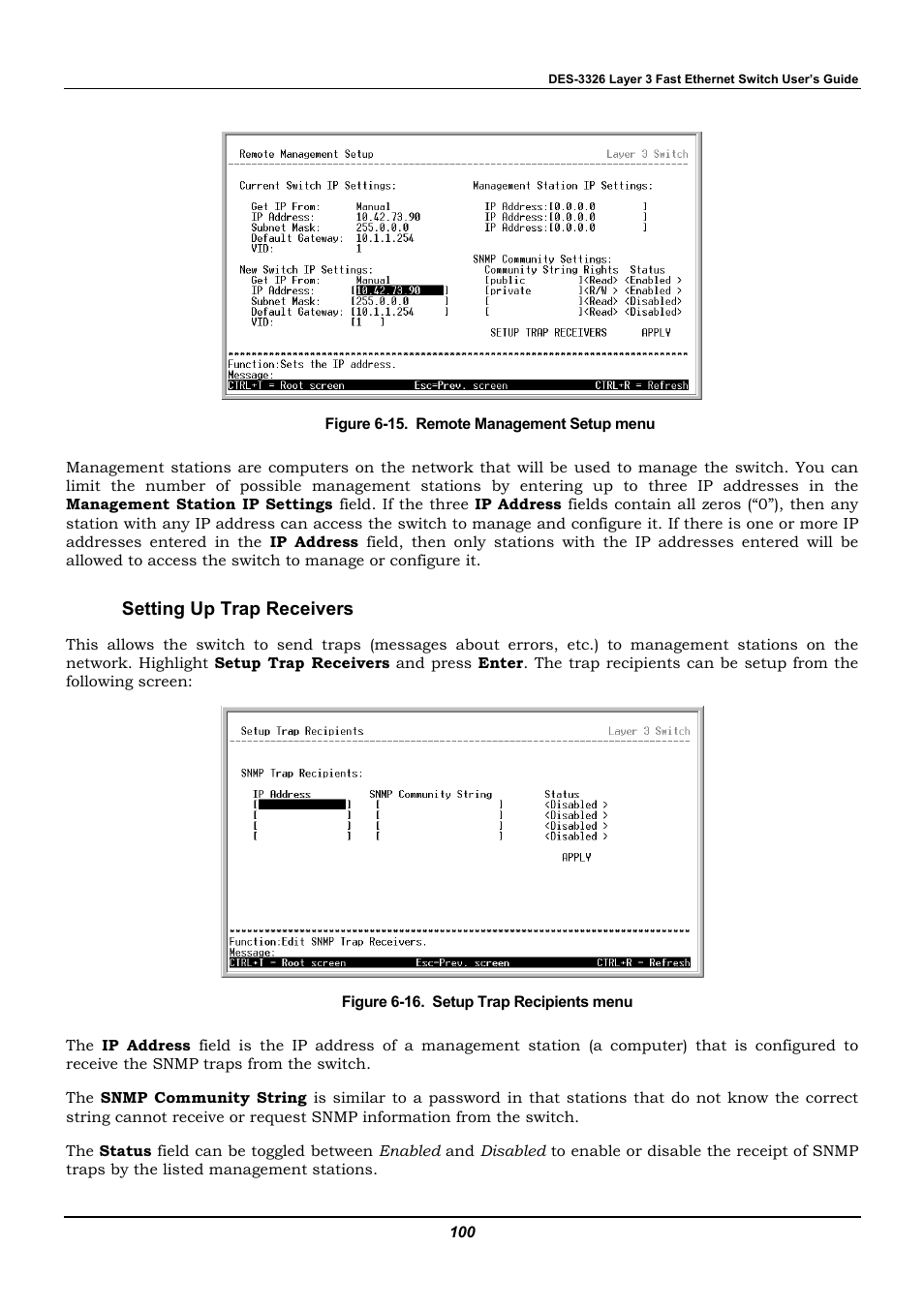 Setting up trap receivers | D-Link DES-3326 User Manual | Page 100 / 285