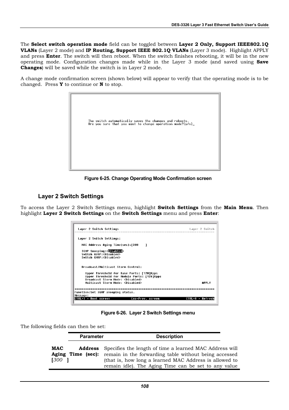 Layer 2 switch settings | D-Link DES-3326 User Manual | Page 108 / 285