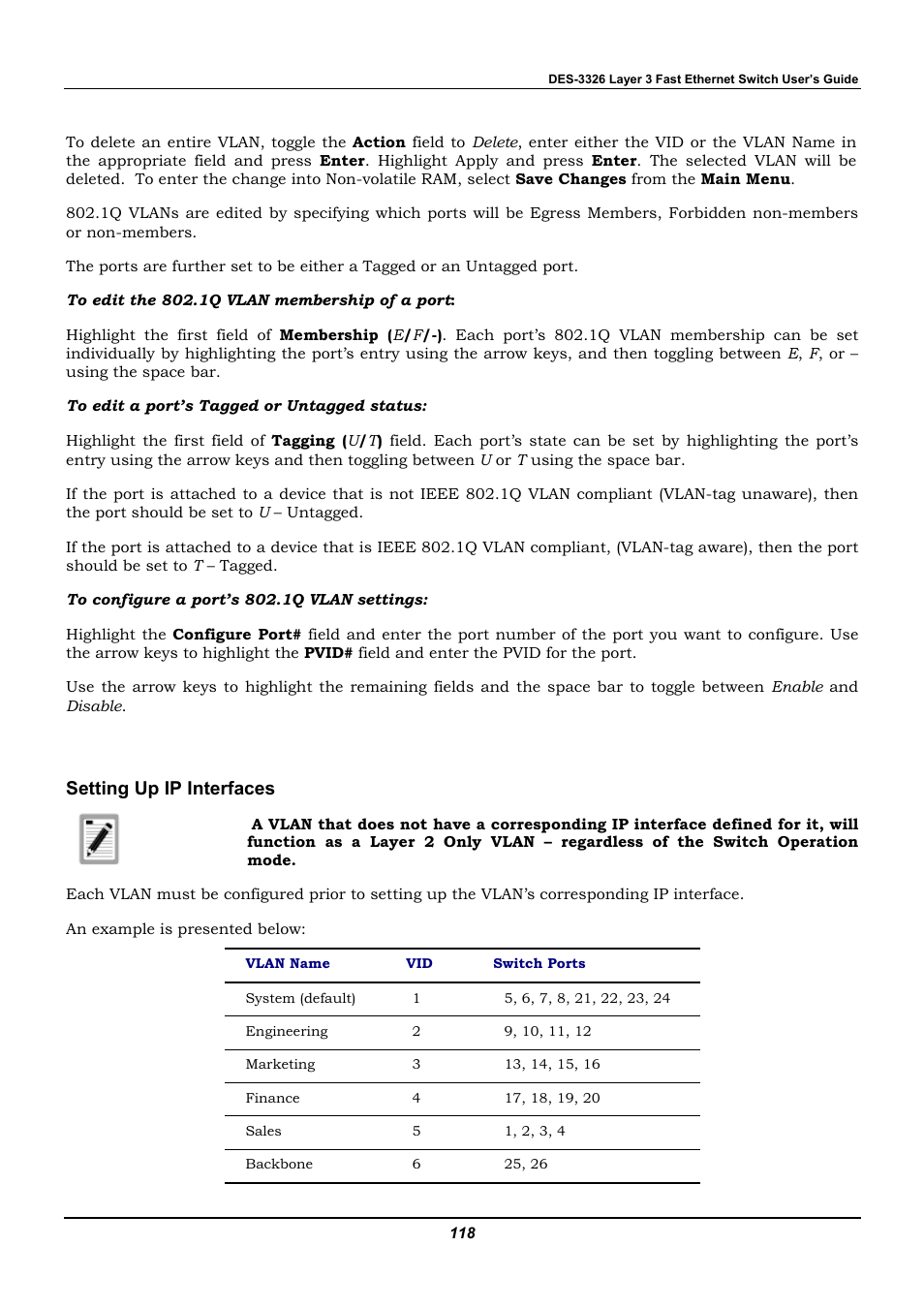 Setting up ip interfaces | D-Link DES-3326 User Manual | Page 118 / 285