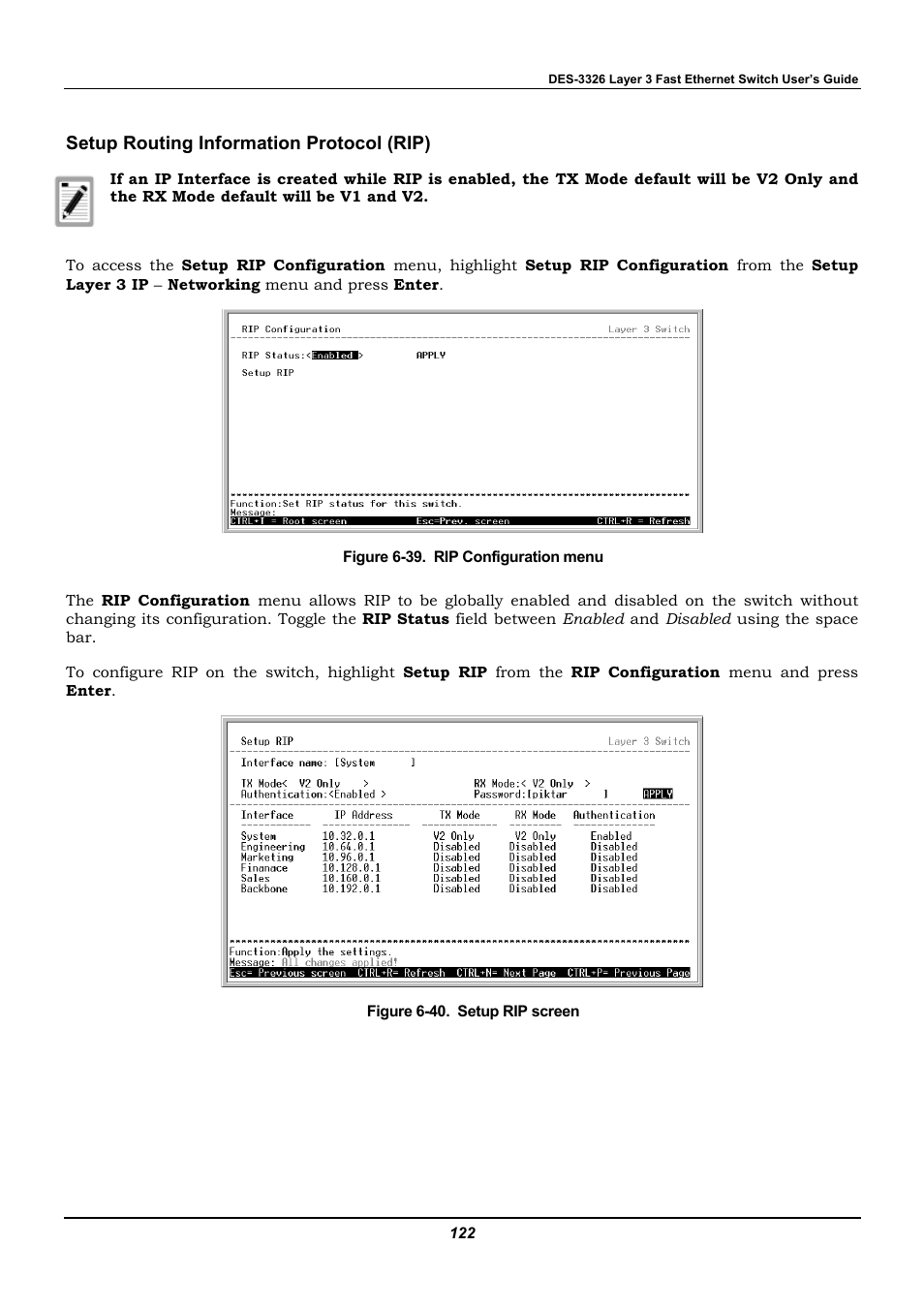 Setup routing information protocol (rip) | D-Link DES-3326 User Manual | Page 122 / 285