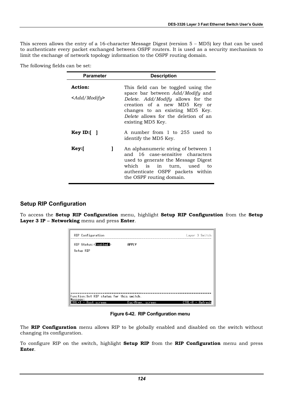 Setup rip configuration | D-Link DES-3326 User Manual | Page 124 / 285
