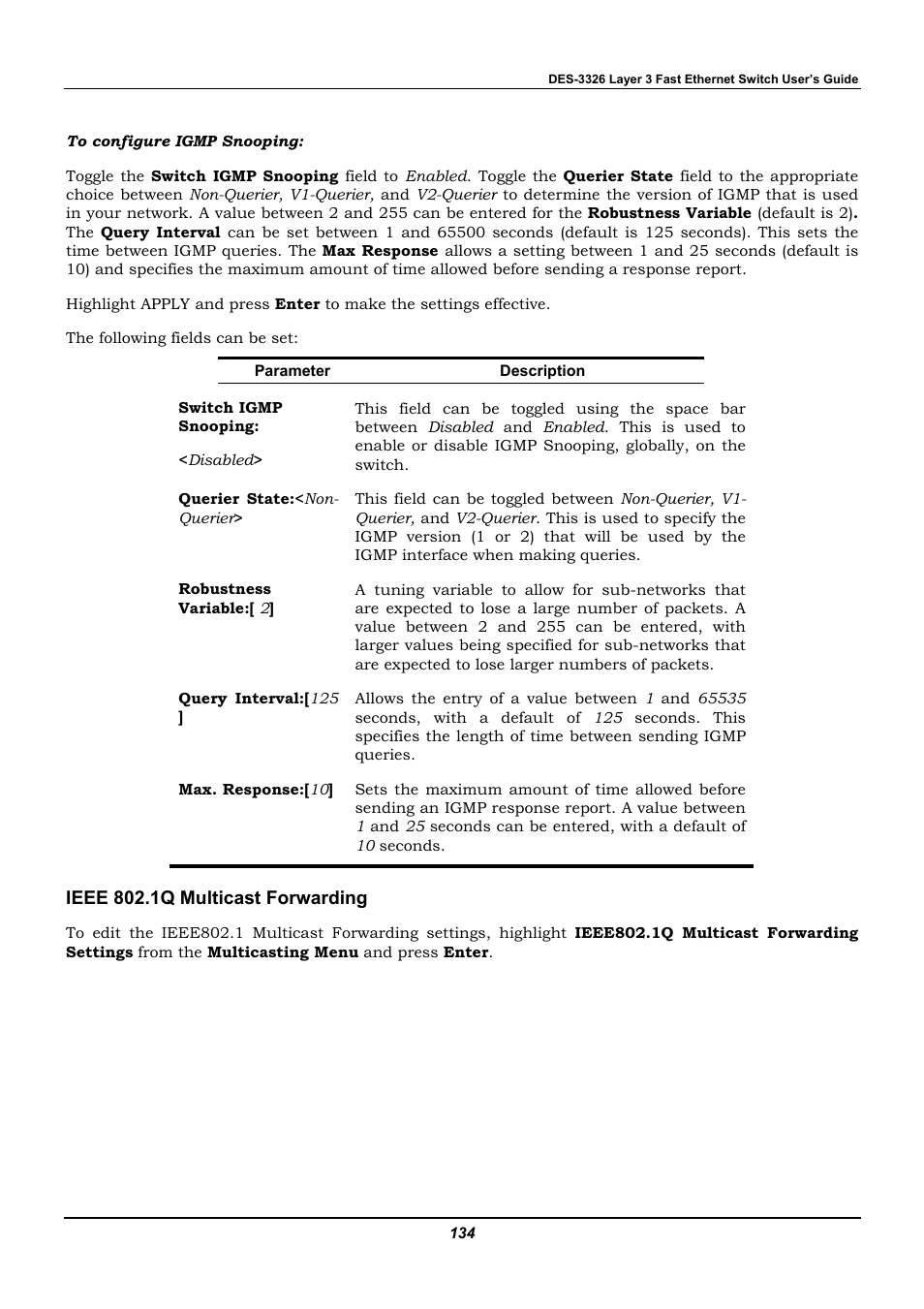 Ieee 802.1q multicast forwarding | D-Link DES-3326 User Manual | Page 134 / 285