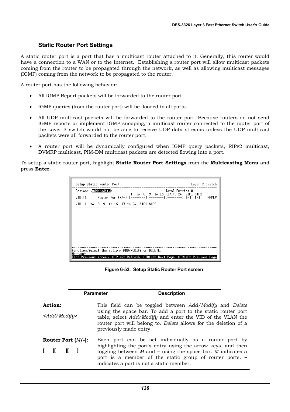 Static router port settings | D-Link DES-3326 User Manual | Page 136 / 285