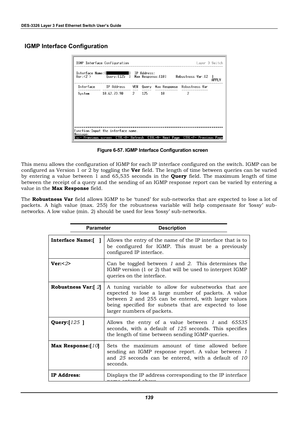 Igmp interface configuration | D-Link DES-3326 User Manual | Page 139 / 285