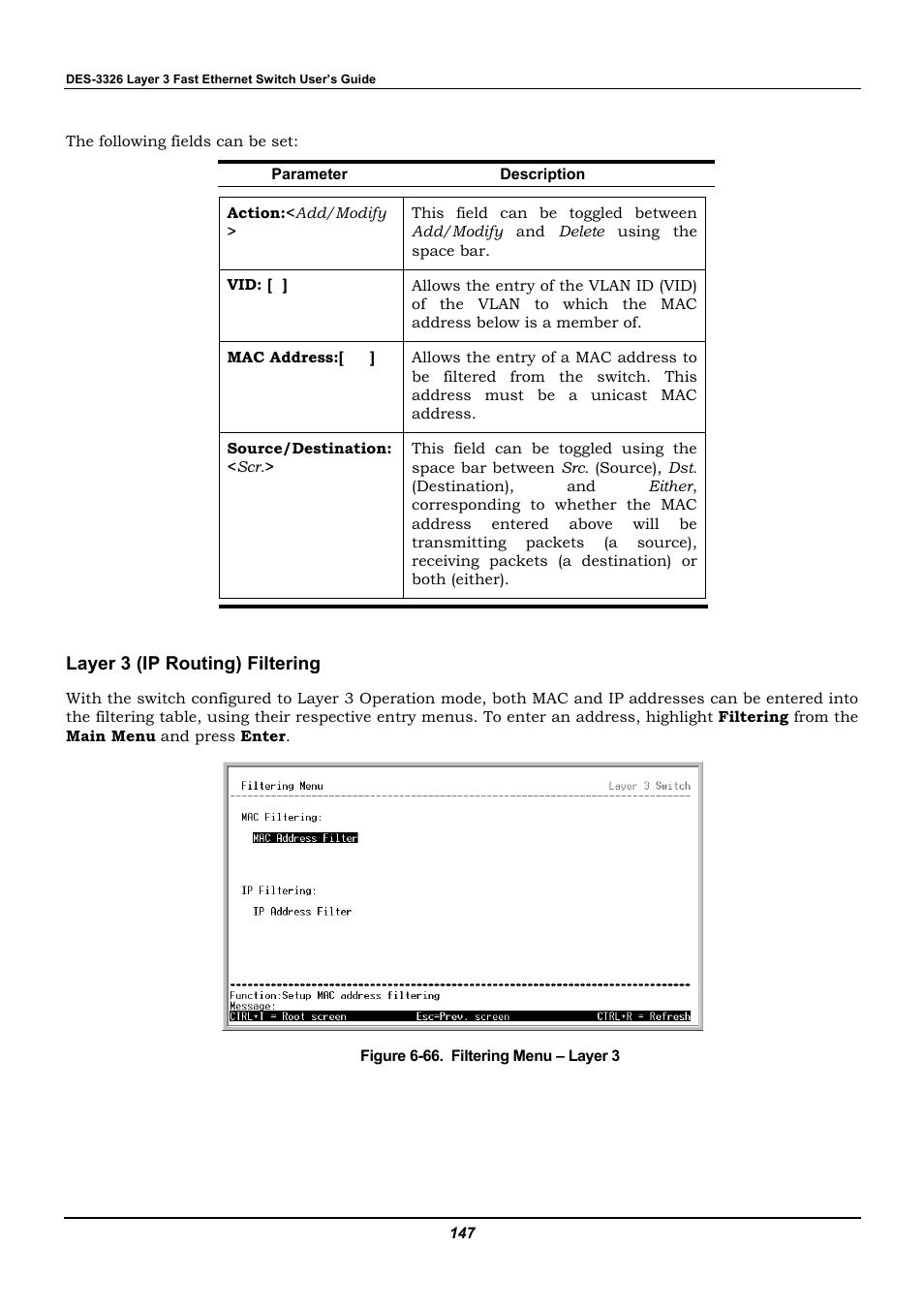 Layer 3 (ip routing) filtering | D-Link DES-3326 User Manual | Page 147 / 285