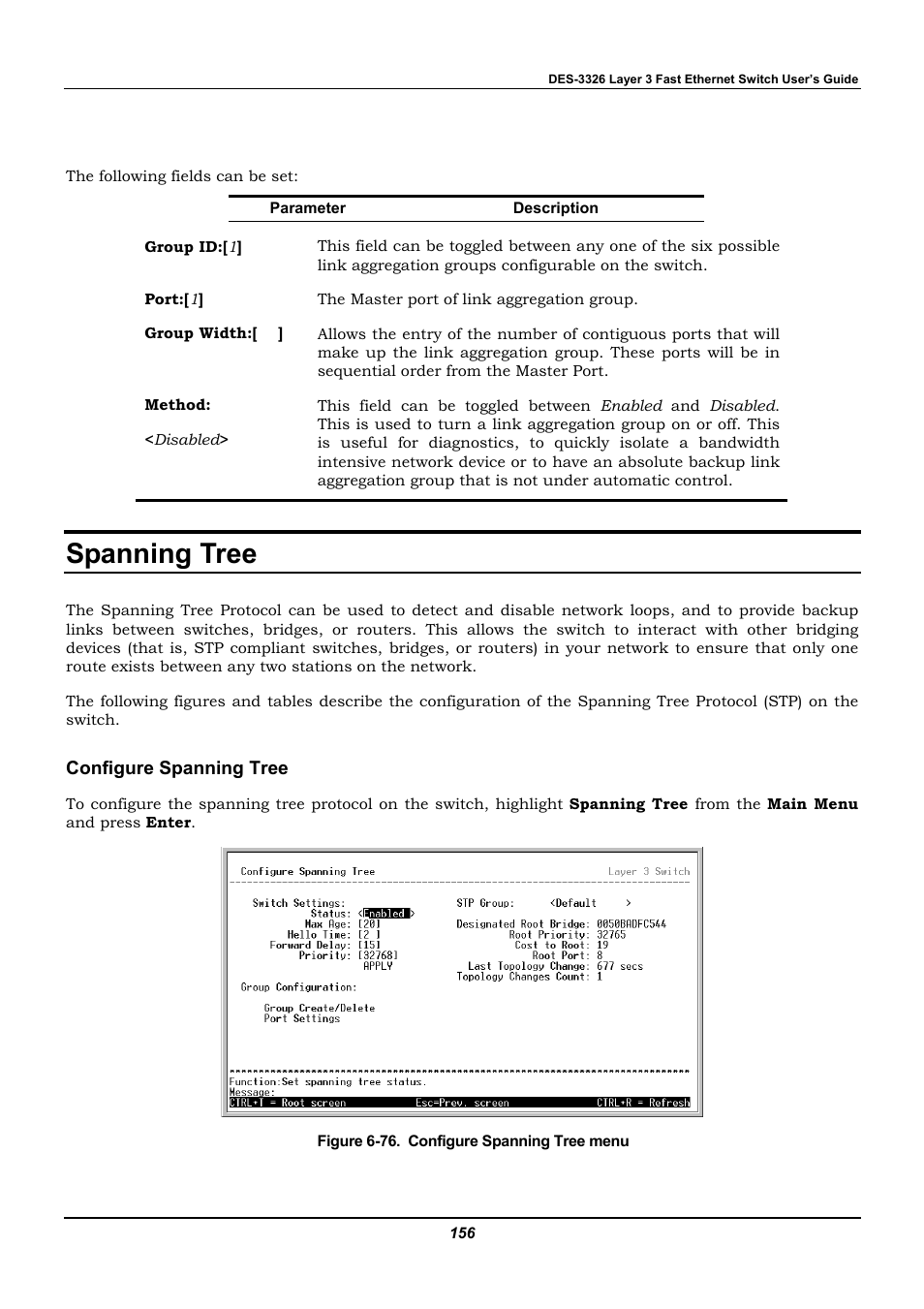 Spanning tree, Configure spanning tree | D-Link DES-3326 User Manual | Page 156 / 285