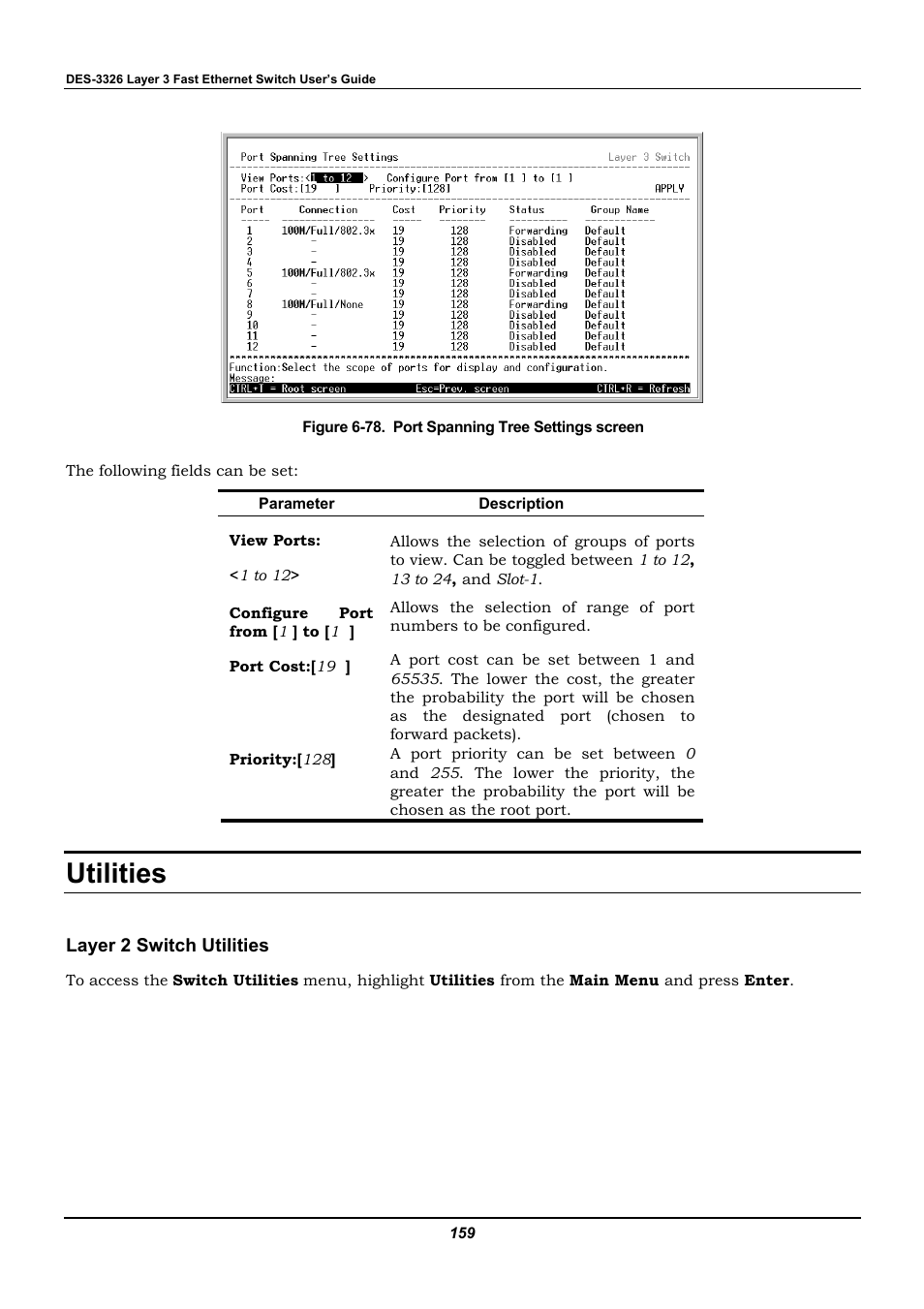 Utilities, Layer 2 switch utilities | D-Link DES-3326 User Manual | Page 159 / 285