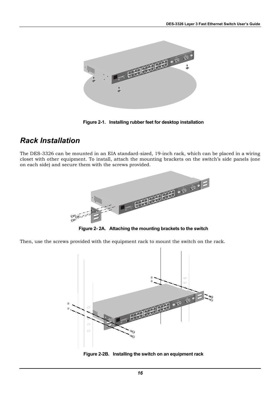 Rack installation | D-Link DES-3326 User Manual | Page 16 / 285