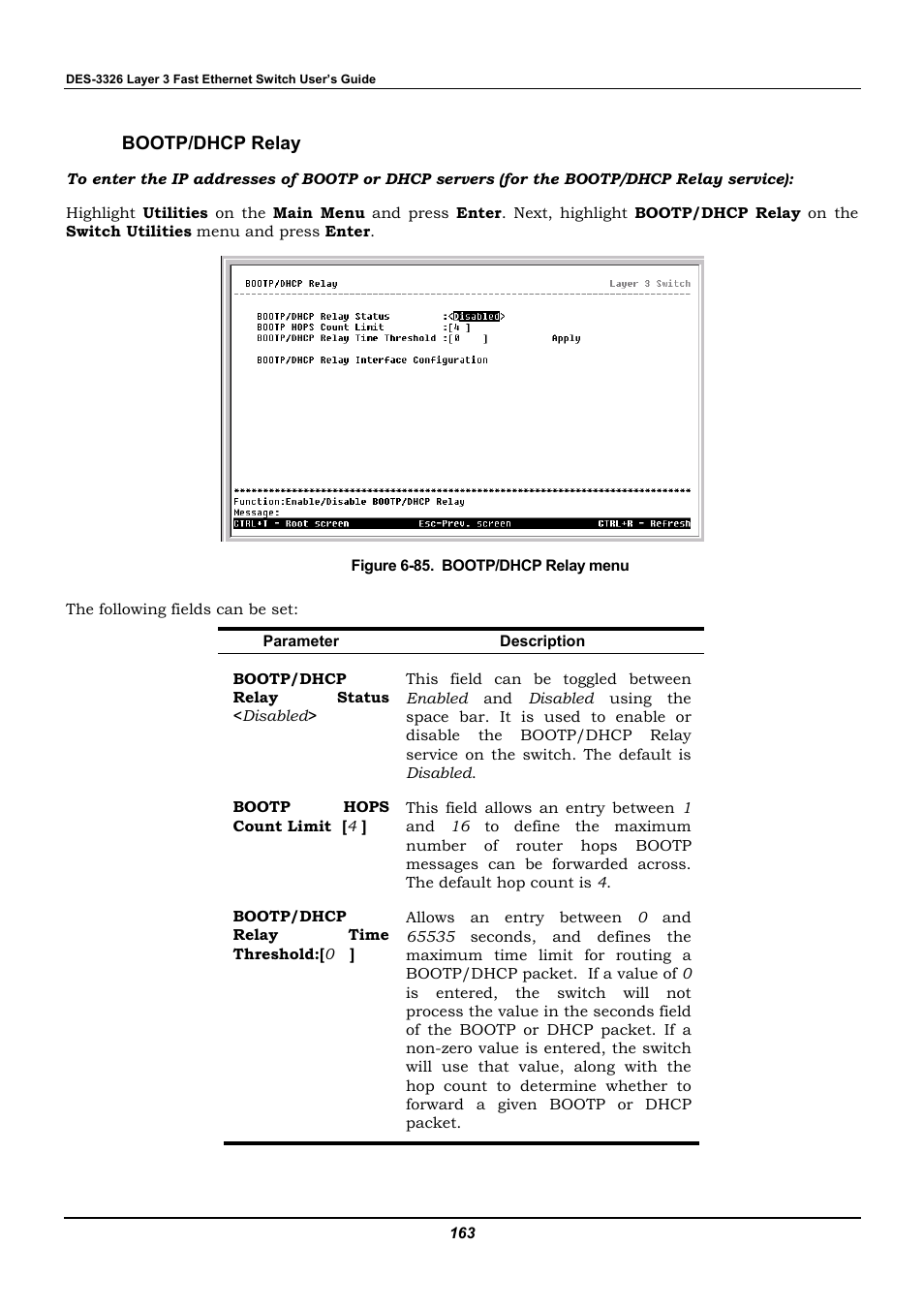 Bootp/dhcp relay | D-Link DES-3326 User Manual | Page 163 / 285