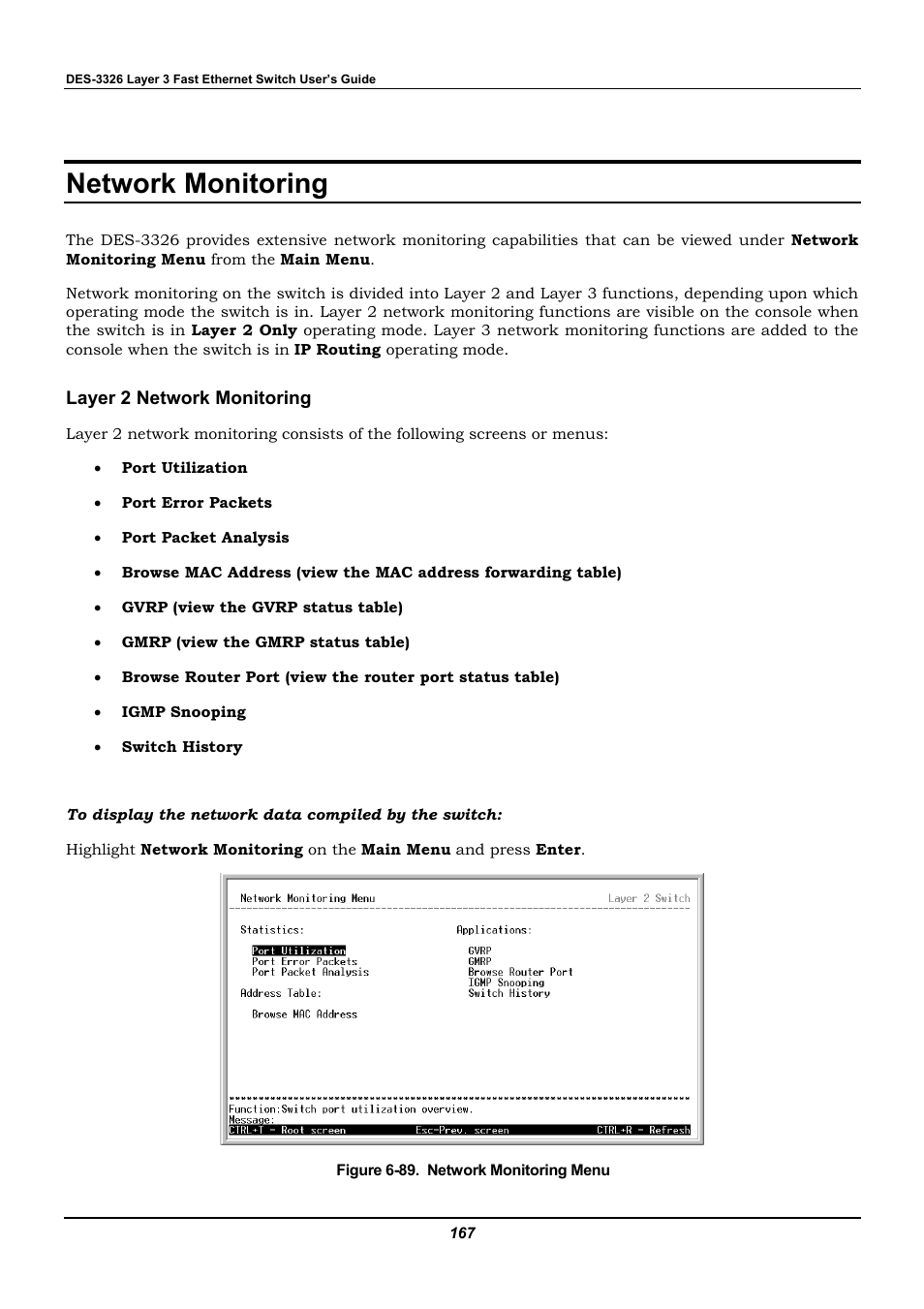 Network monitoring, Layer 2 network monitoring | D-Link DES-3326 User Manual | Page 167 / 285