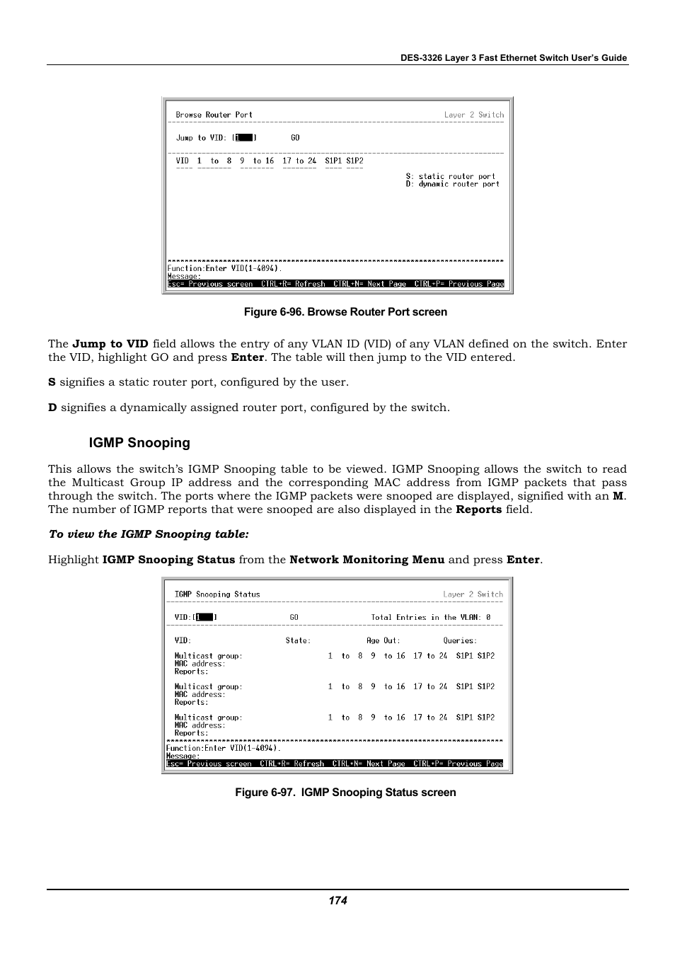 Igmp snooping | D-Link DES-3326 User Manual | Page 174 / 285