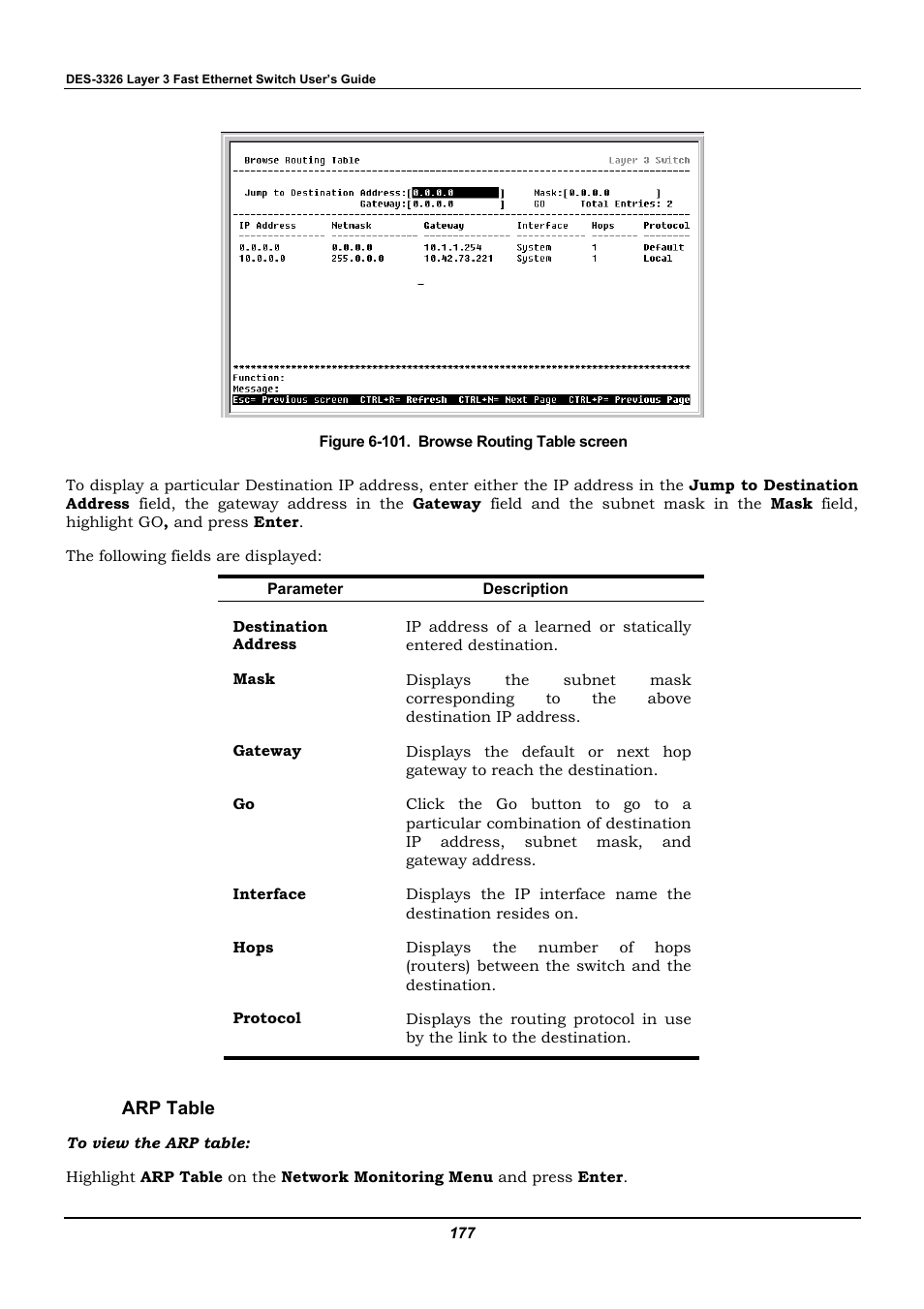 Arp table | D-Link DES-3326 User Manual | Page 177 / 285