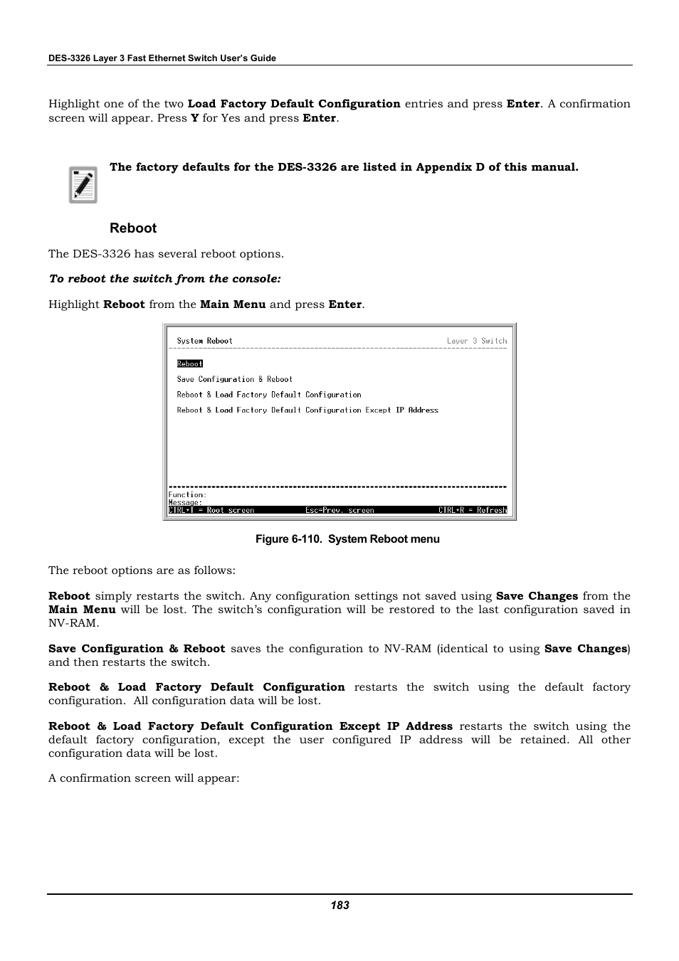 Reboot | D-Link DES-3326 User Manual | Page 183 / 285