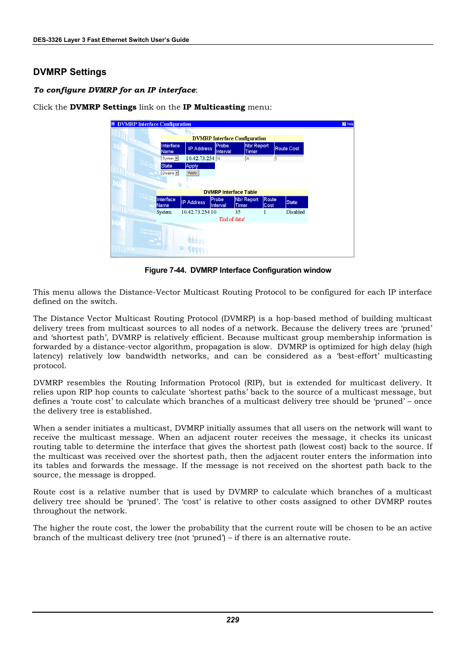 Dvmrp settings | D-Link DES-3326 User Manual | Page 229 / 285