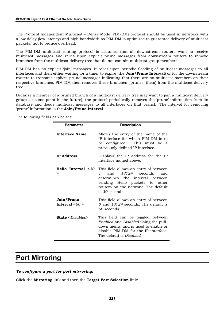 Port mirroring | D-Link DES-3326 User Manual | Page 231 / 285