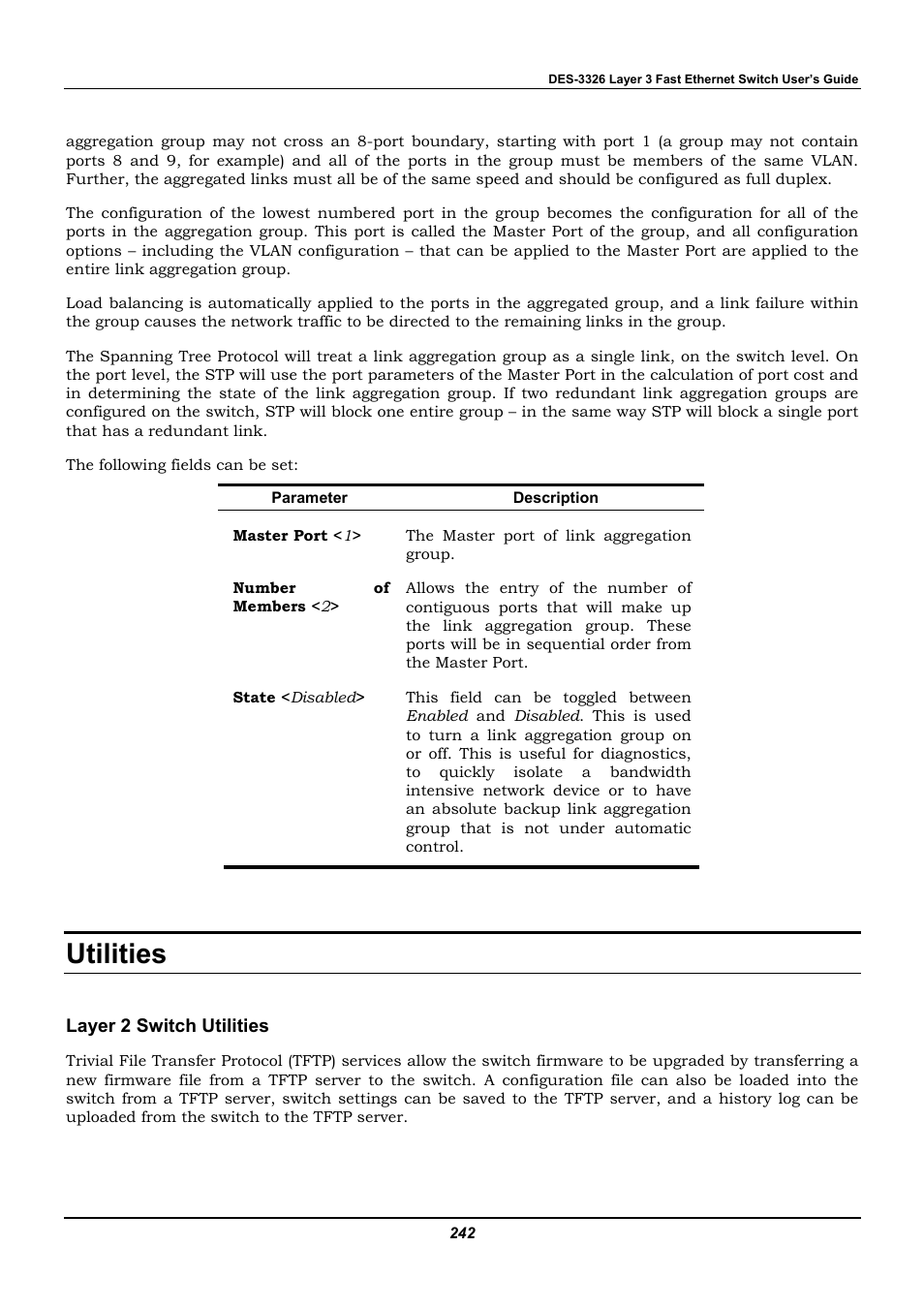 Utilities, Layer 2 switch utilities | D-Link DES-3326 User Manual | Page 242 / 285