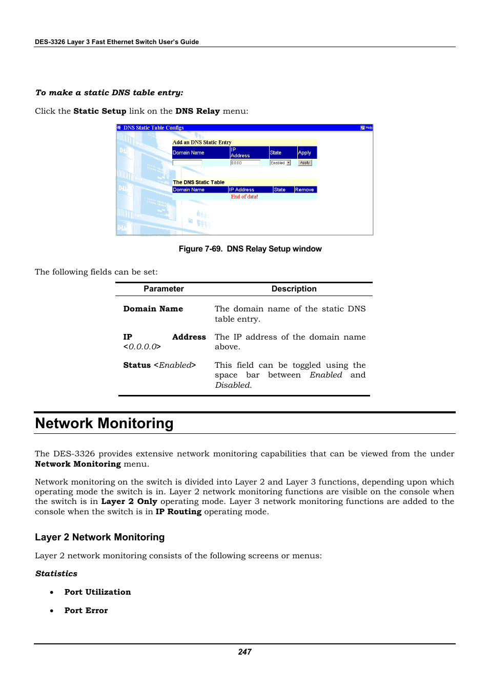 Network monitoring, Layer 2 network monitoring | D-Link DES-3326 User Manual | Page 247 / 285