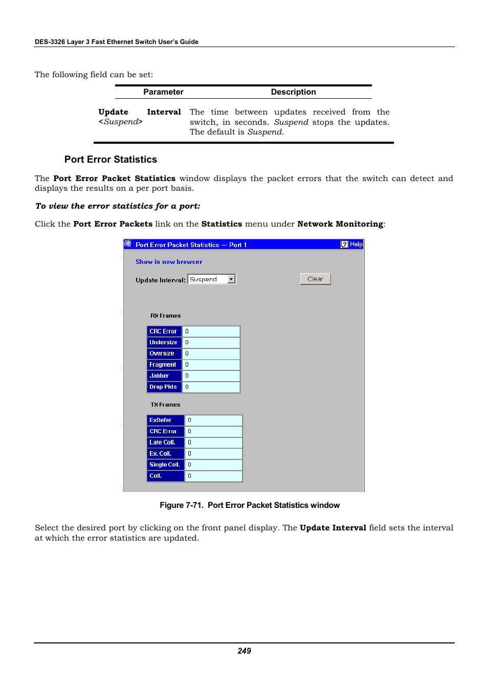 Port error statistics | D-Link DES-3326 User Manual | Page 249 / 285