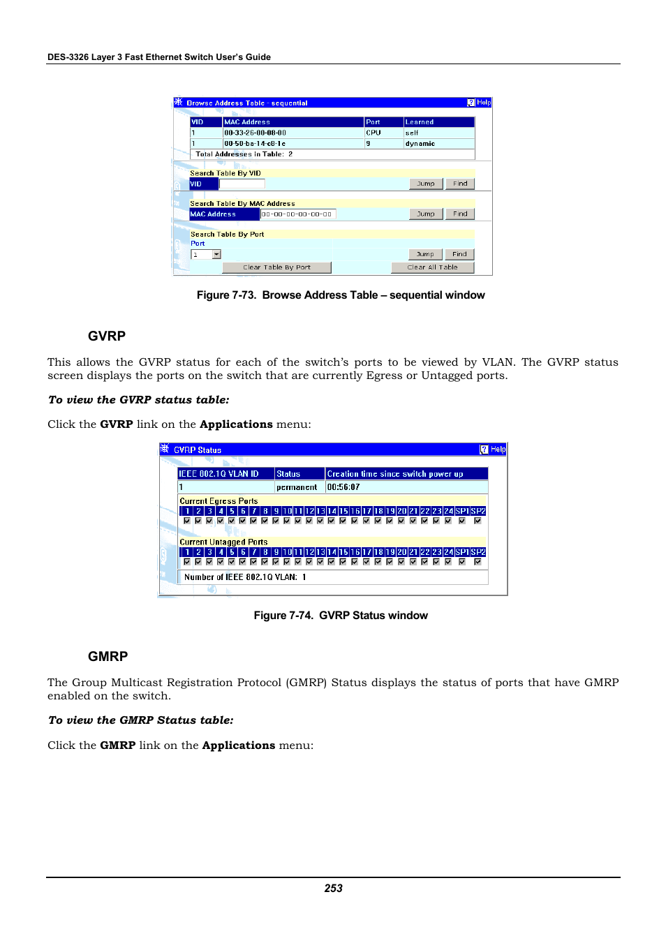 Gvrp, Gmrp | D-Link DES-3326 User Manual | Page 253 / 285