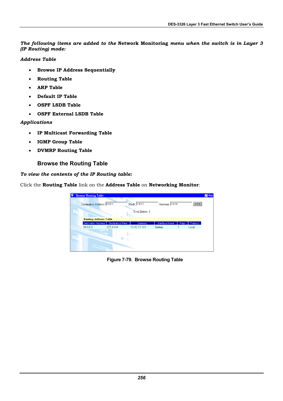 Browse the routing table | D-Link DES-3326 User Manual | Page 256 / 285