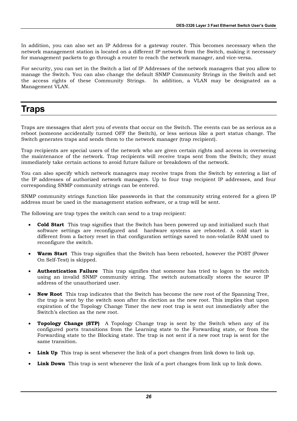 Traps | D-Link DES-3326 User Manual | Page 26 / 285