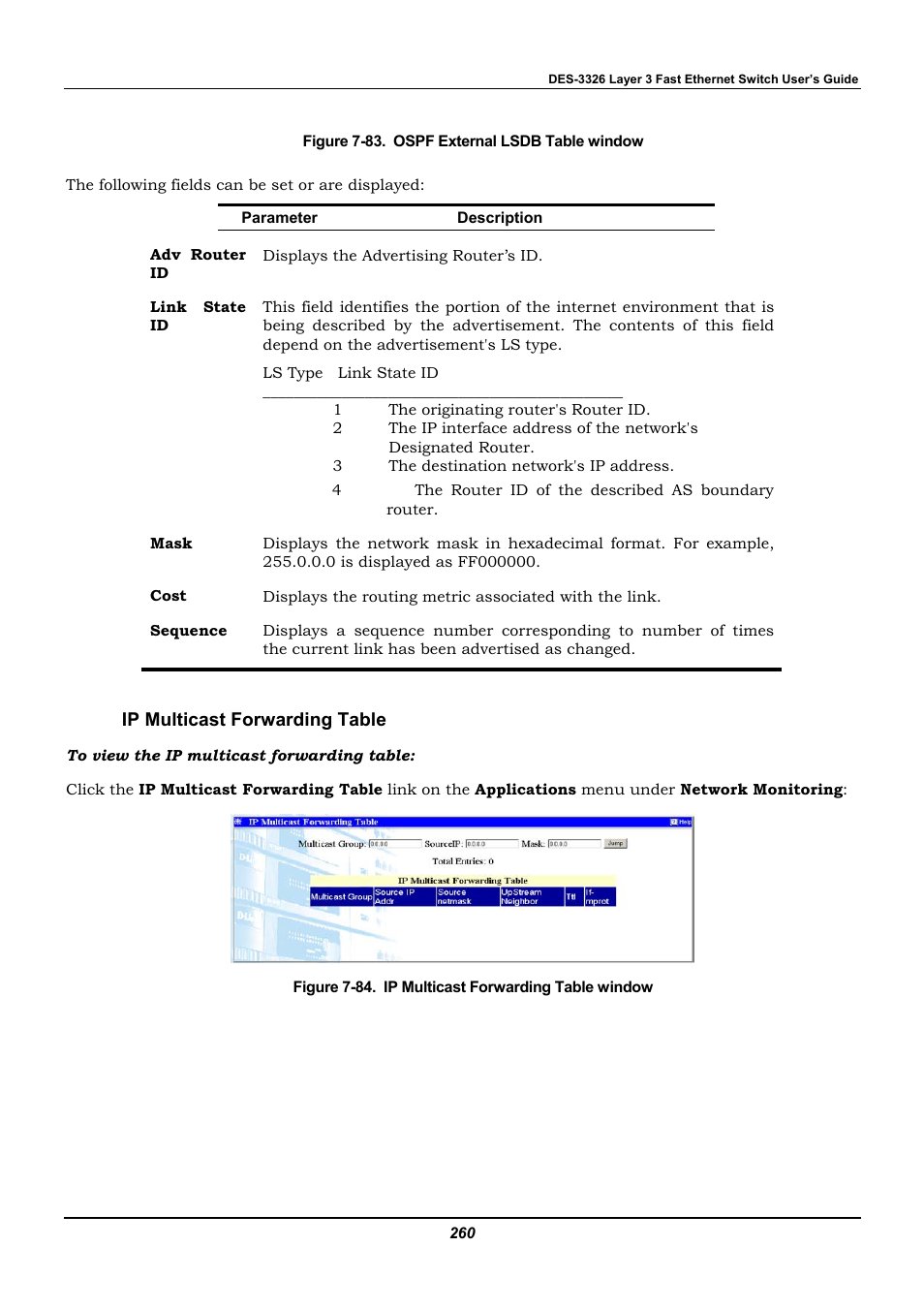 Ip multicast forwarding table | D-Link DES-3326 User Manual | Page 260 / 285