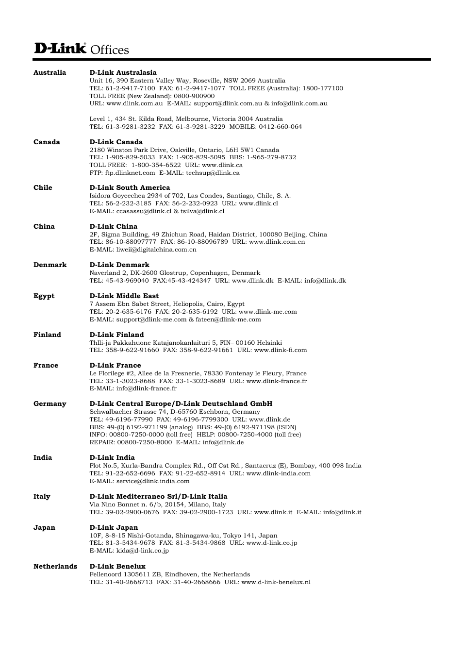 Offices | D-Link DES-3326 User Manual | Page 282 / 285