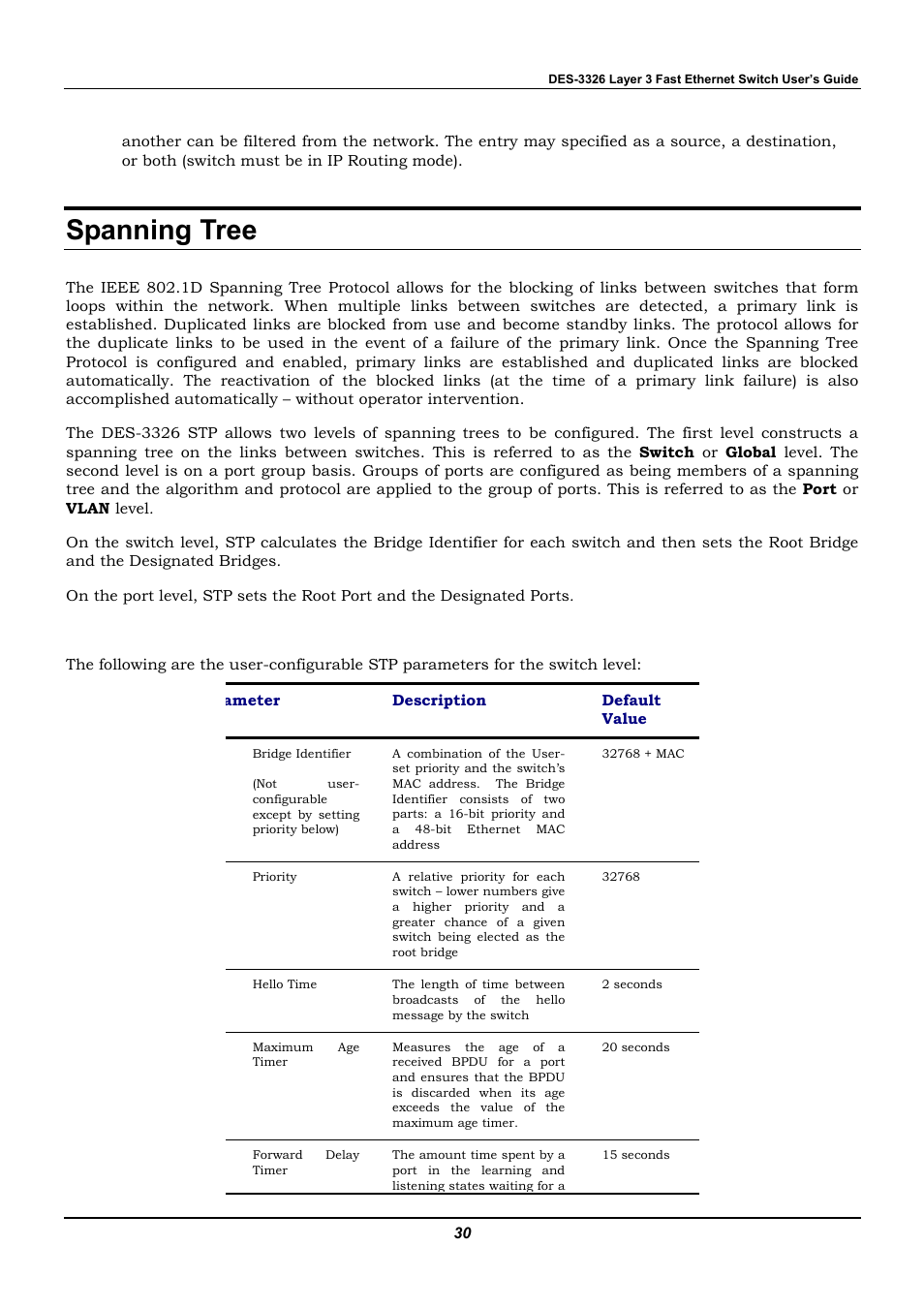 Spanning tree | D-Link DES-3326 User Manual | Page 30 / 285