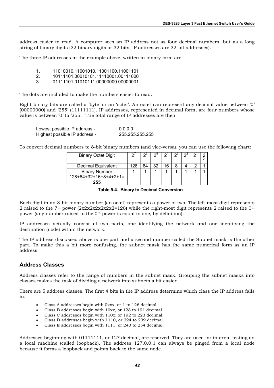 Address classes | D-Link DES-3326 User Manual | Page 42 / 285