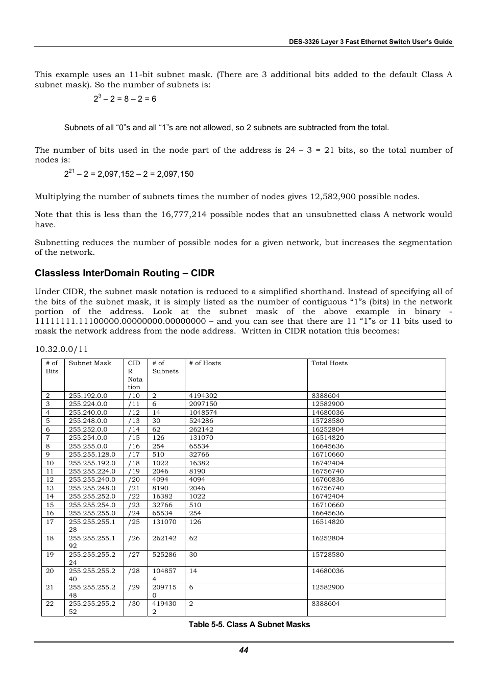 Classless interdomain routing – cidr | D-Link DES-3326 User Manual | Page 44 / 285