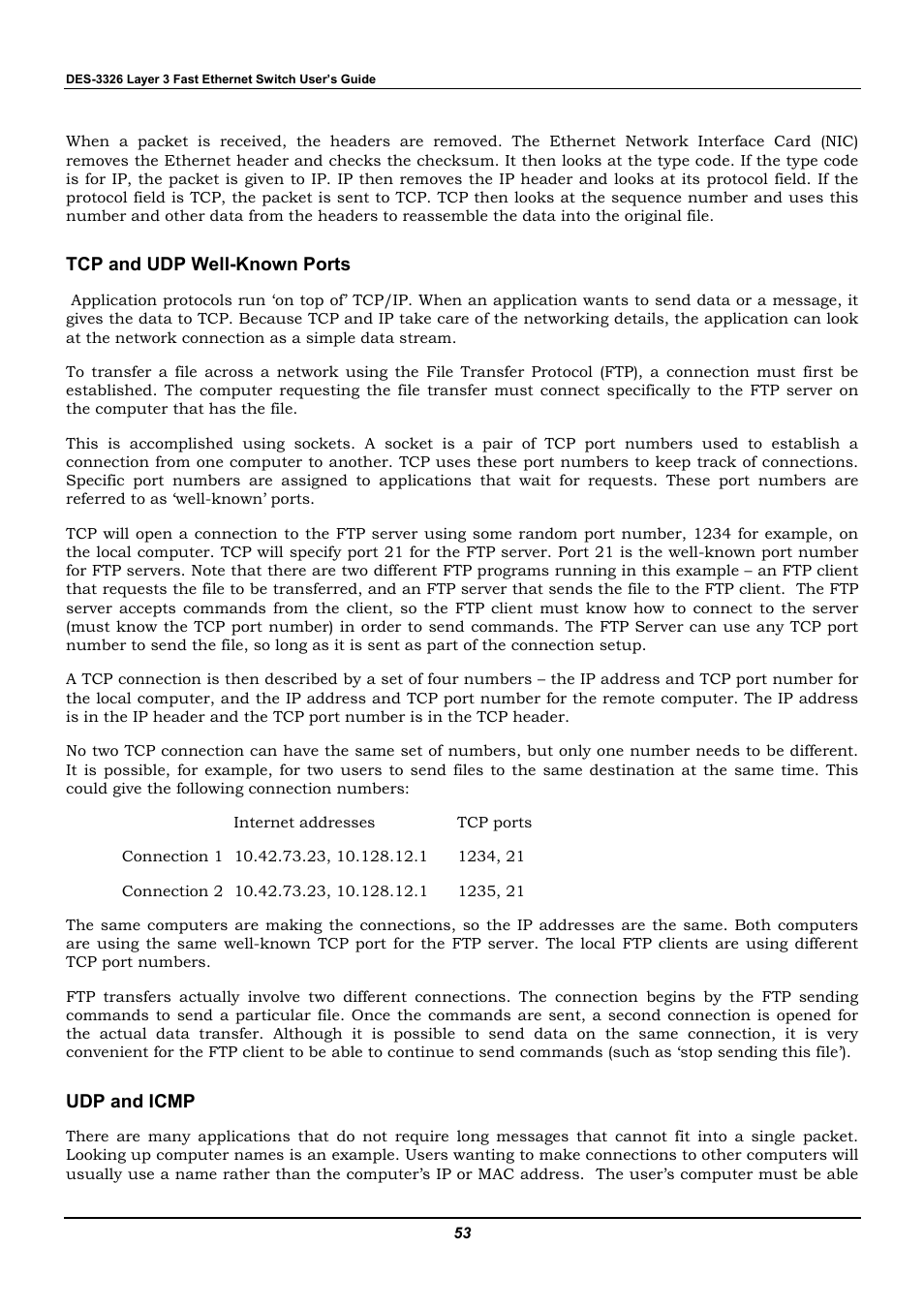 Tcp and udp well-known ports, Udp and icmp | D-Link DES-3326 User Manual | Page 53 / 285